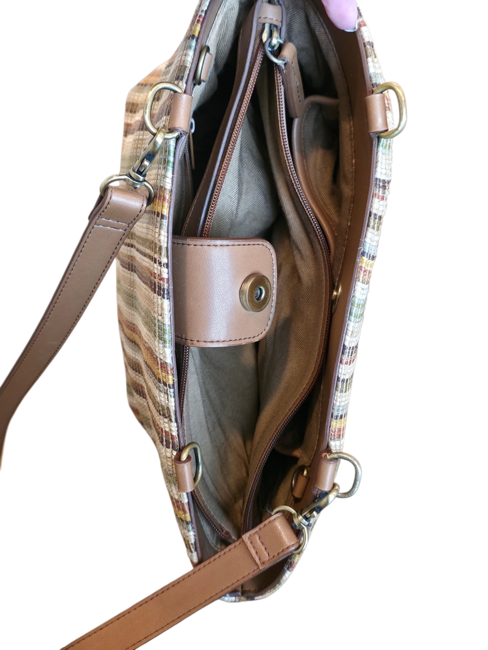 Fossil Boho Woven Crossbody Bag Multicolor Stripe Leather Trim - Picture 3 of 11